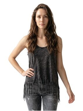 Jolie Washed Black Fringe Tank Top